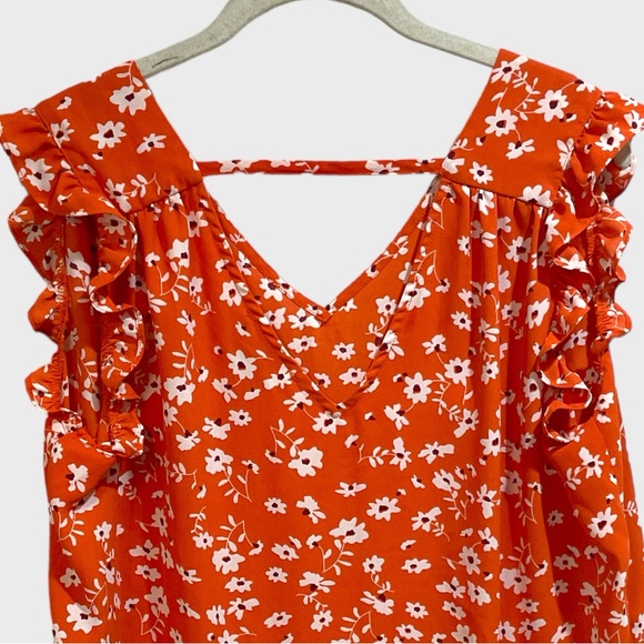 Philosophy Orange White Floral Flutter Top Size Large ( NWOT) - Picture 8 of 13